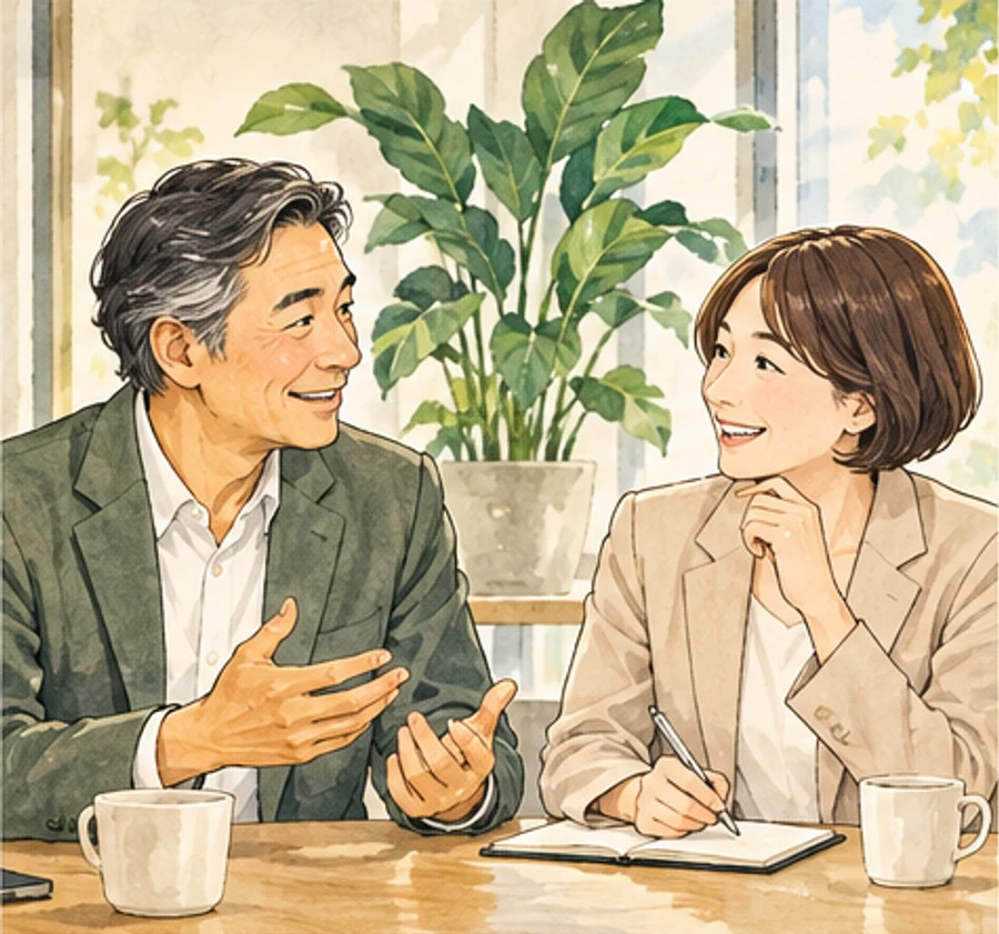 同じ目線で話を聞く相談のイラスト